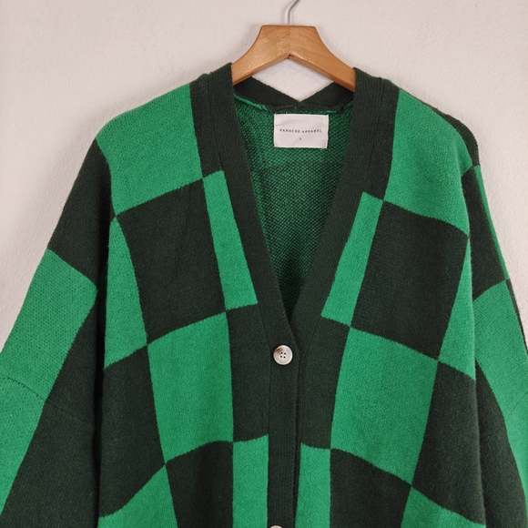 Panache Apparel Girl Crush Oversized Cardigan In Green Checkered Size LG - Picture 11 of 16